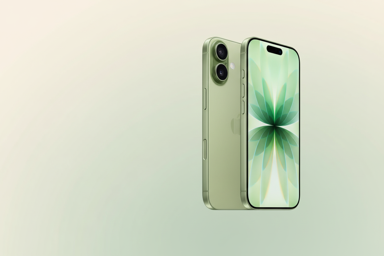 Green iPhone with complementary background